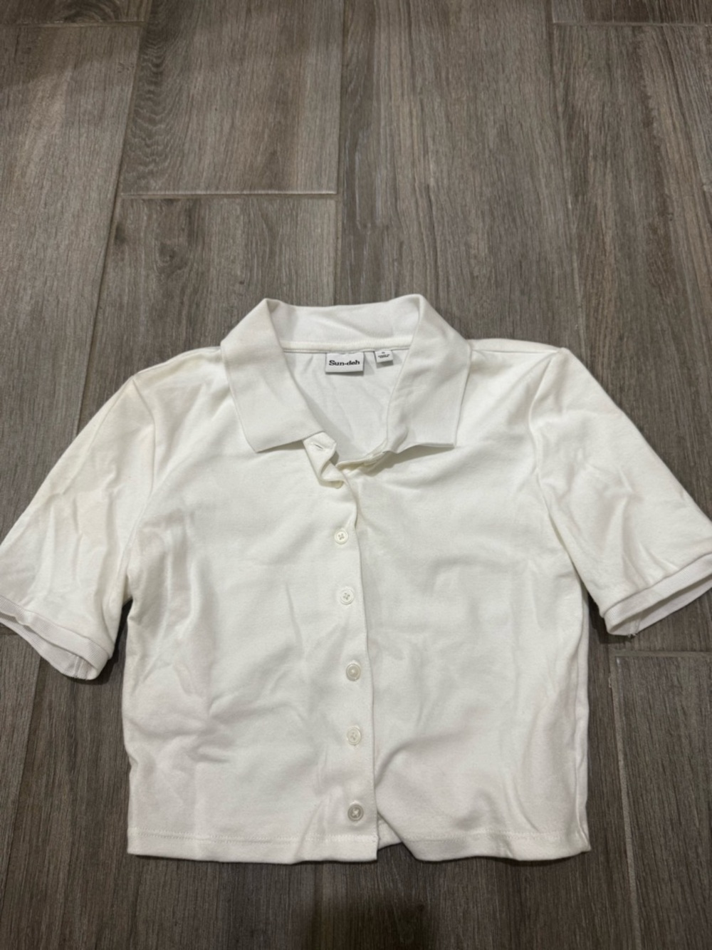 White Button-Up Cropped Polo Top